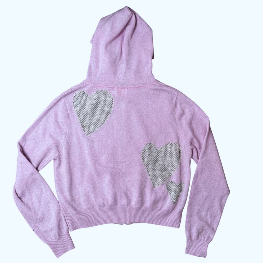 Brodie Cashmere Lilac Purple Silver Heart Zip Up Hoodie Sweater Womens M Luxury - Picture 3 of 10
